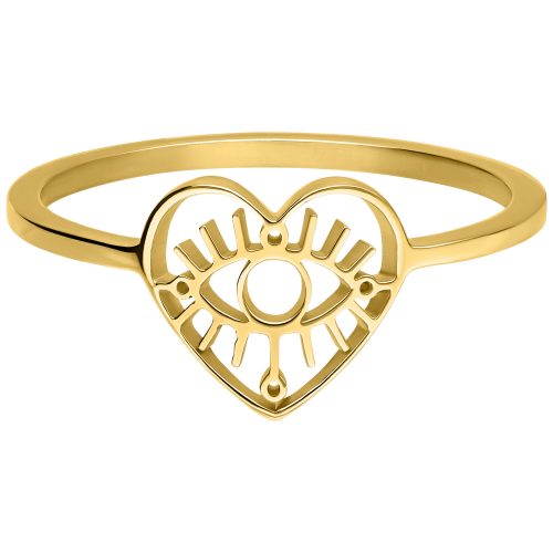 Goldener Ring mit Herz und Auge Design auf weißem Hintergrund
