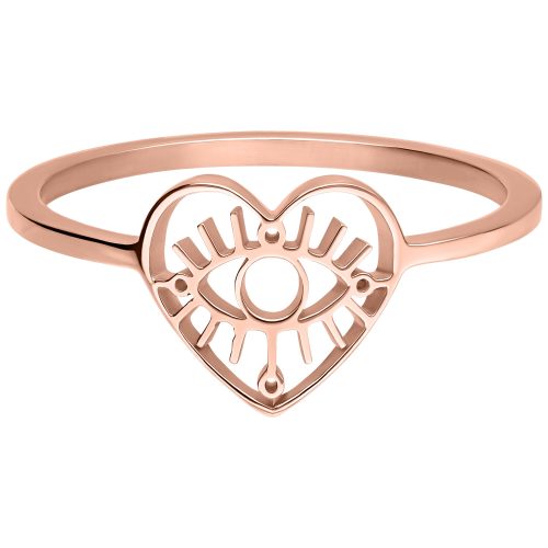 Roségoldener Eye Ring aus Chirurgenstahl, Größe 17mm, mit Herz- und Augenmotiv vor weißem Hintergrund