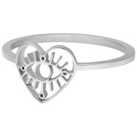 Silberner Eye Ring in Herzform aus Chirurgenstahl 316L auf weißem Hintergrund