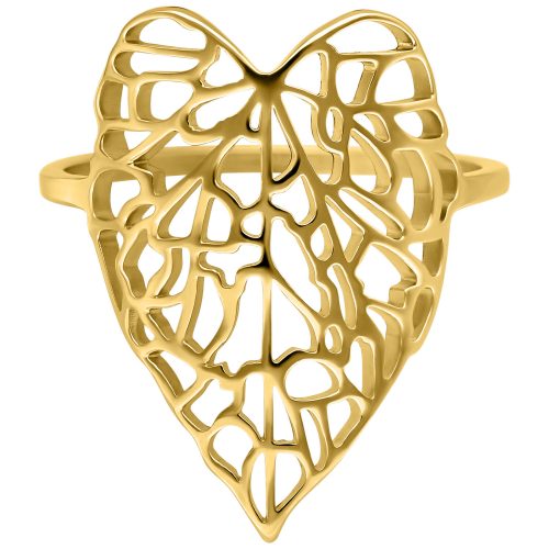 Goldener Ring mit filigranem Blattdesign auf weißem Hintergrund