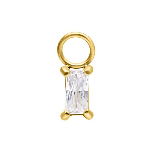 Goldener Piercing Anhänger mit klarem Kristall auf weißem Hintergrund