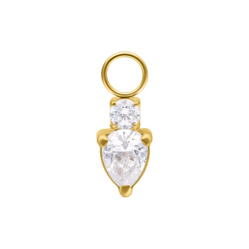 Goldener Mystic Crystal Anhänger mit zwei klaren Kristallen auf weißem Hintergrund