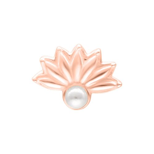 Roségoldener Push Fit Aufsatz in Pfauenform mit Perle auf weißem Hintergrund