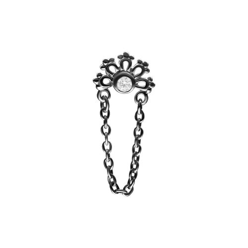 Schwarzer Metallaufsatz mit Kristall und Ketten für Push Fit Piercing