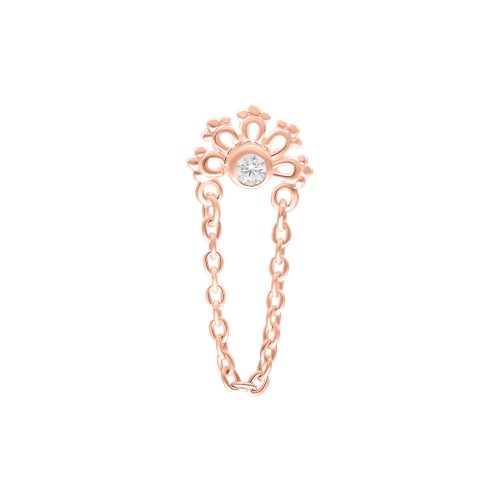 Roségoldener Piercingaufsatz mit klarem Kristall und Kettenelement