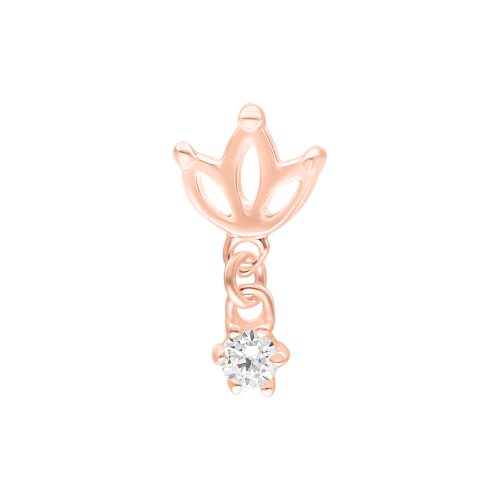 Roségoldener Push Fit Lotus Aufsatz mit klarem Kristall auf weißem Hintergrund