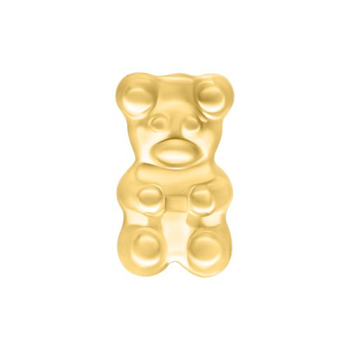 Goldener Gummi Bear Aufsatz aus Metall auf weißem Hintergrund