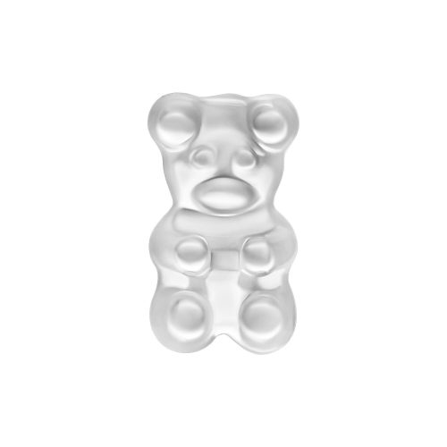 Silberner Gummi Bear Aufsatz in Bärenform auf weißem Hintergrund