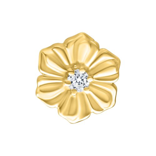 Goldener Hibiscus Aufsatz mit klarem Kristall für Push Fit Piercings