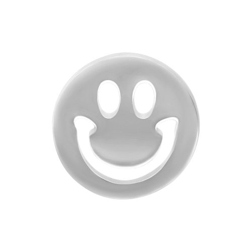 Silberner Smiley Aufsatz für Bioplast auf weißem Hintergrund