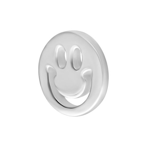 Silberner Smiley Aufsatz in runder Form auf weißem Hintergrund