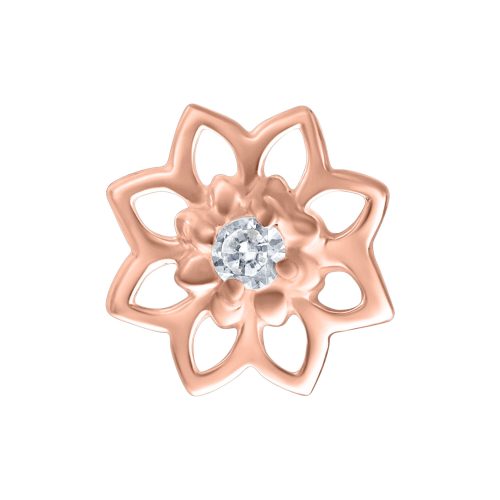 Roségoldener Sonnenblumen-Aufsatz mit Kristall für Push Fit auf weißem Hintergrund