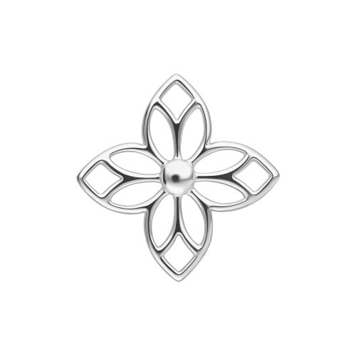 Silberner Blütenaufsatz für Piercings mit symmetrischem Design auf weißem Hintergrund