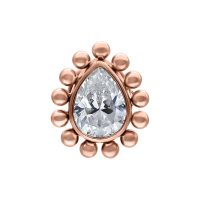 Teardrop Aufsatz aus Roségold mit klarem Kristall auf weißem Hintergrund