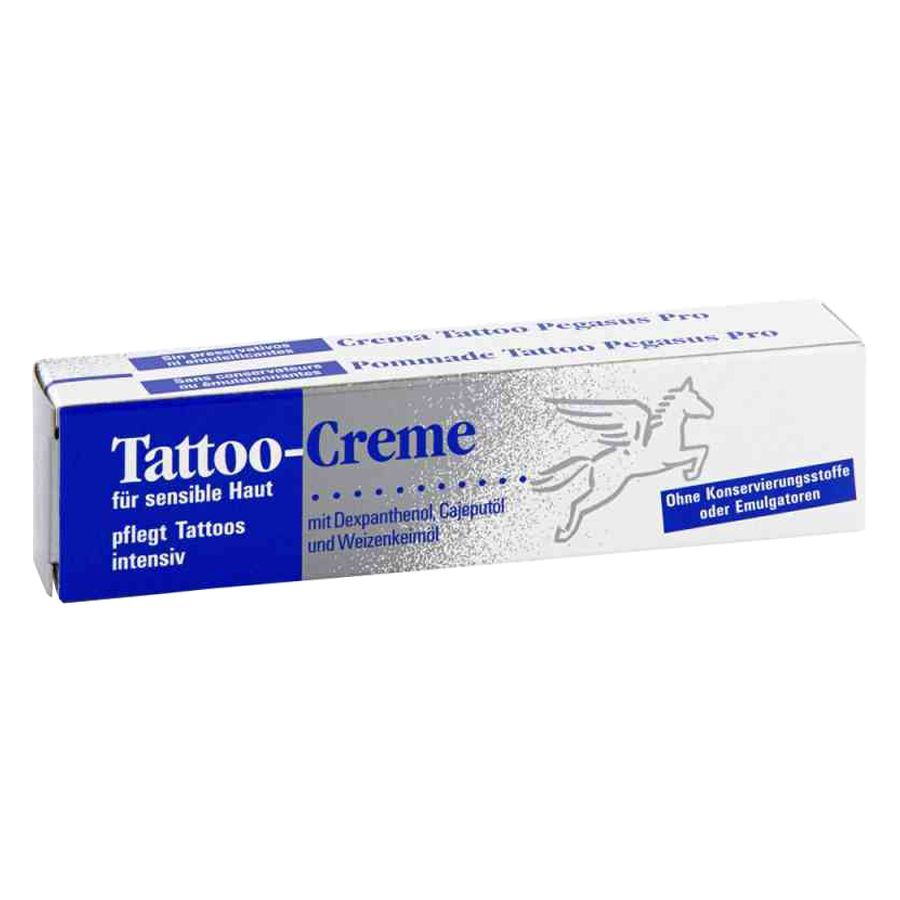 Pegasus Tattoo Creme 25ml in blauer Schachtel mit weißem Pegasus-Logo