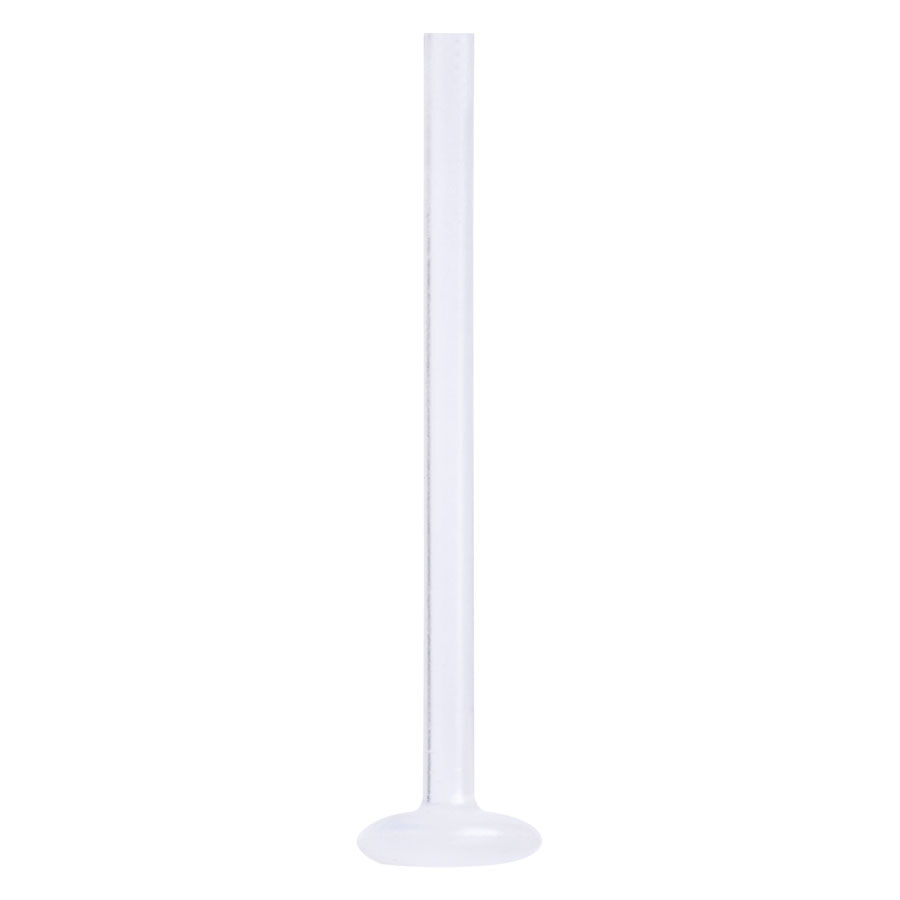 Transparenter PTFE Labret Stab mit flacher Basis auf weißem Hintergrund
