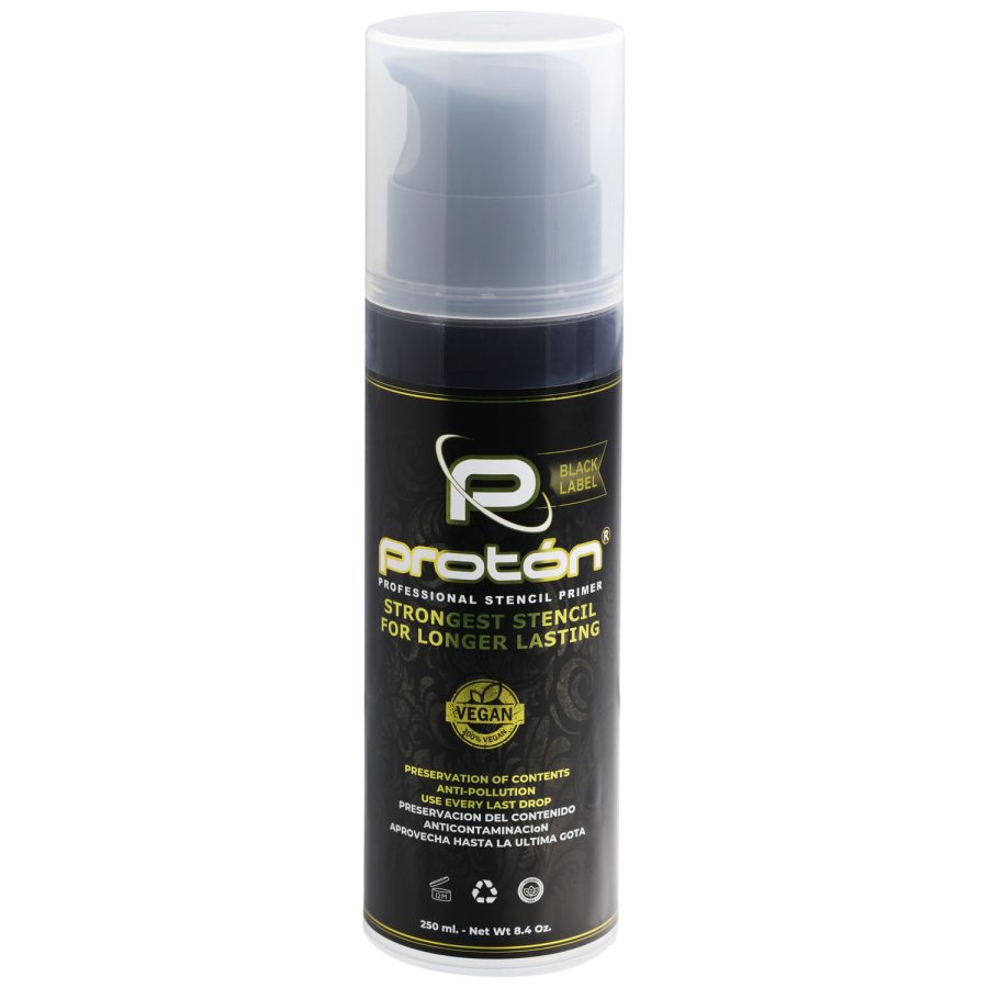 Schwarze Proton Stencil Spraydose, 250 ml, auf weißem Hintergrund