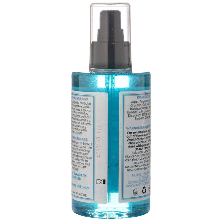 Blaues Proton Stencil Primer in einer 200 ml Flasche mit Sprühkopf