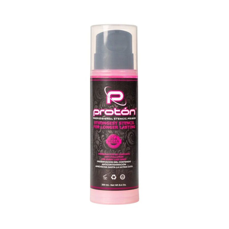 Proton Airless Stencil Primer in pinker Flasche, 250 ml, auf weißem Hintergrund