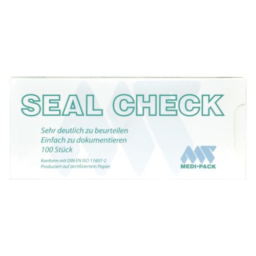 Weiße Packung Seal Check von Medi Pack mit Text und Logo