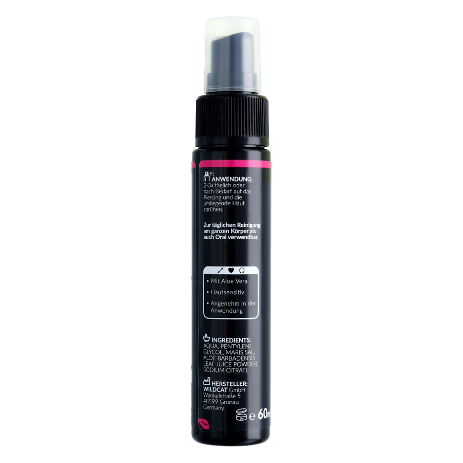 Schwarze Sprühflasche mit 60ml Piercingspray, rotes Detail