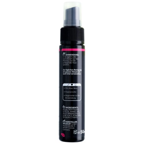 Schwarzes Piercingspray mit weißer und pinker Schrift, 50 ml Flasche