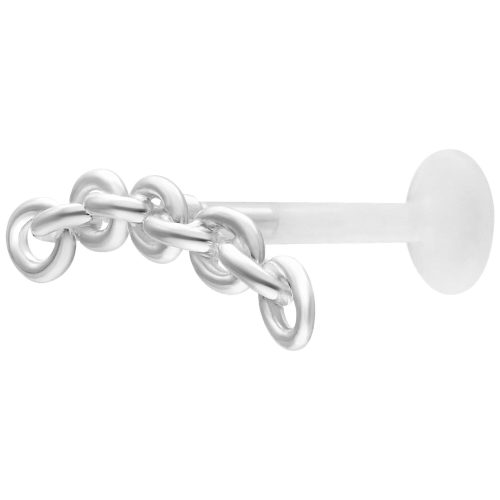Silbernes Labret mit Ankerkette und Push Fit auf weißem Hintergrund