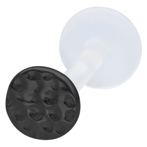 Schwarzer Hammered Circle Labret mit Push Fit auf weißem Hintergrund