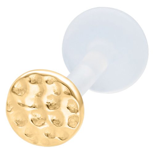 Goldener Labret mit gehämmerter Scheibe und Push Fit auf weißem Hintergrund