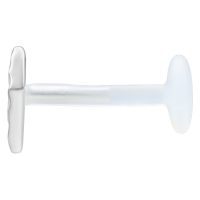 Silbernes Rhombus Labret mit Push Fit, 11 mm Länge, auf weißem Hintergrund