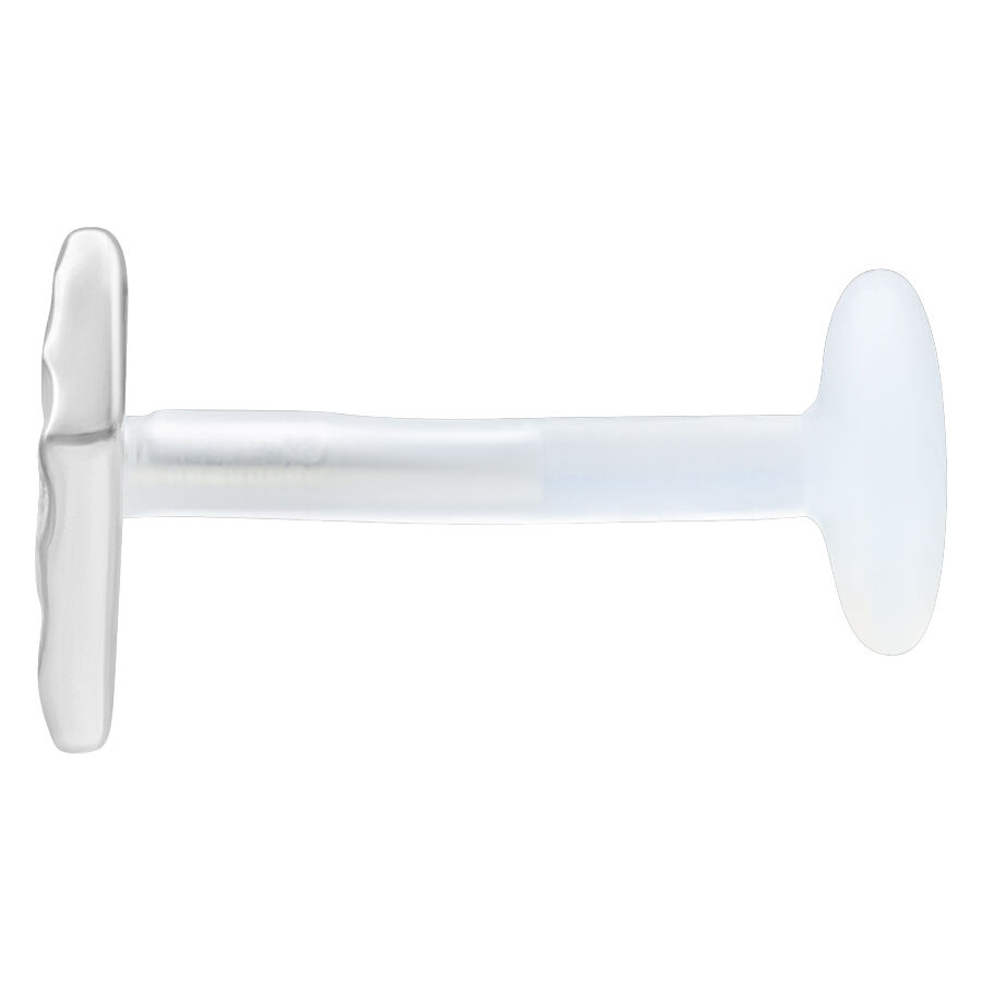 Silbernes Rhombus Labret mit Push Fit, 11 mm Länge, auf weißem Hintergrund