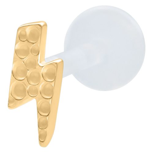 Goldenes Flash Labret mit gehämmerter Oberfläche, 5mm Größe auf weißem Hintergrund