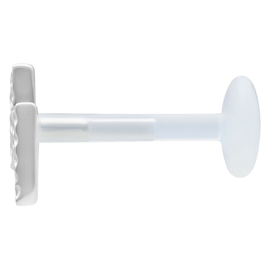 Silbernes Labret mit Push Fit Mechanismus, Länge 11,0 mm, auf weißem Hintergrund