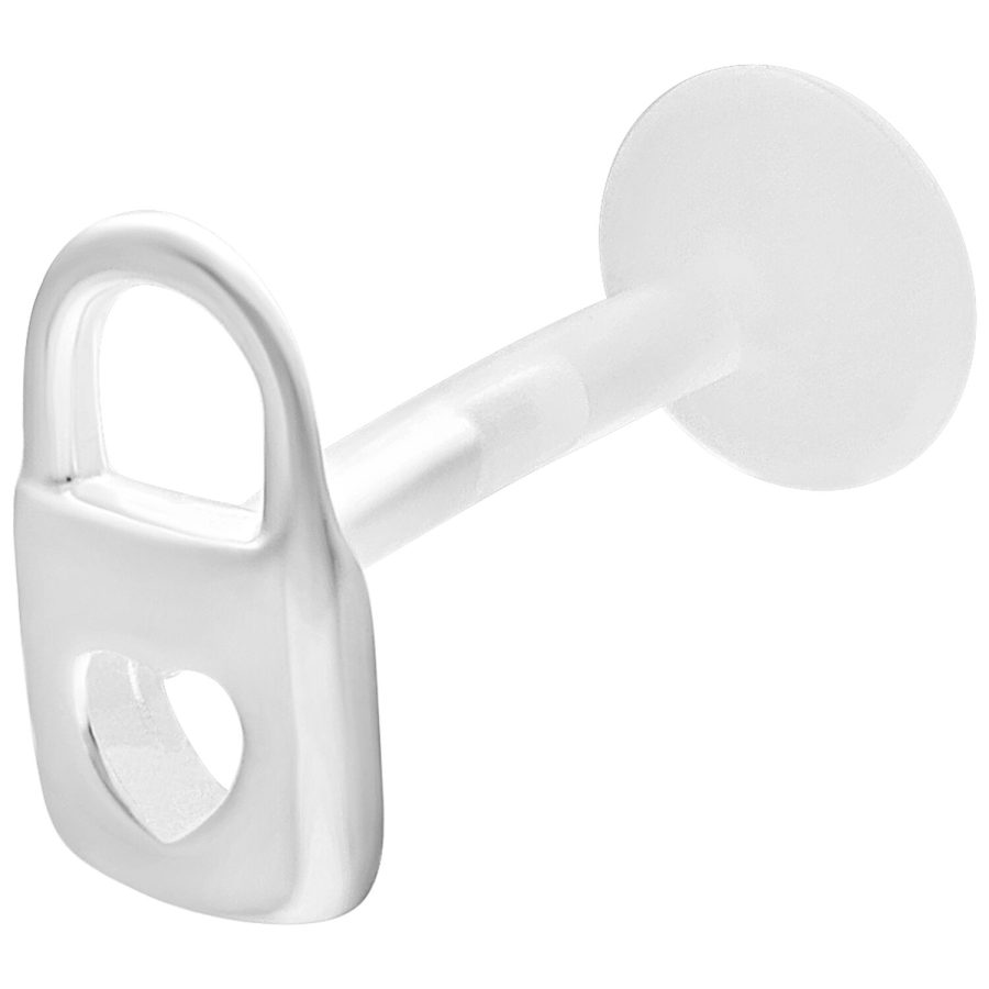 Silbernes Labret mit Schloss-Design auf weißem Hintergrund