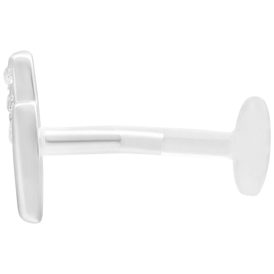 Silberner Labret mit Crystal Double Bar und Push Fit auf weißem Hintergrund