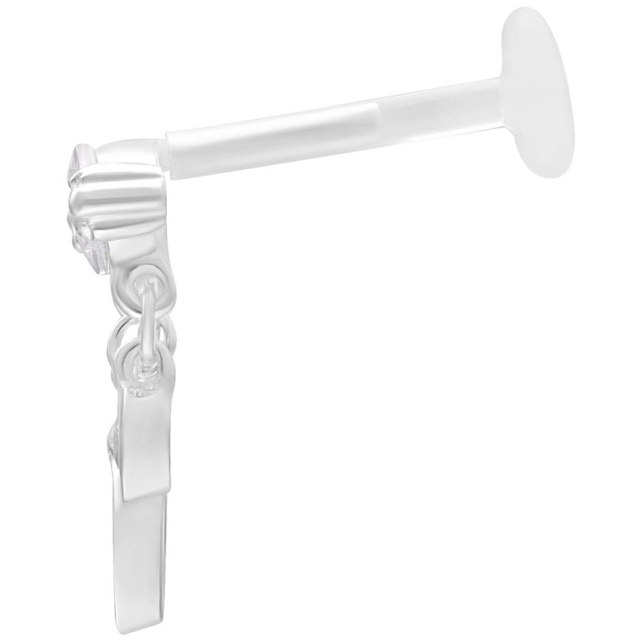 Silbernes Labret mit Push Fit System, 5,0 mm Länge auf weißem Hintergrund