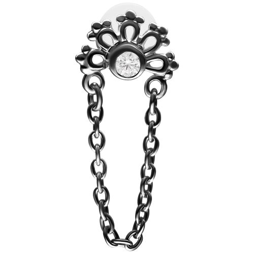 Schwarzes Crystal Sunrise Labret mit 5,0 mm Platte und Kette auf weißem Hintergrund