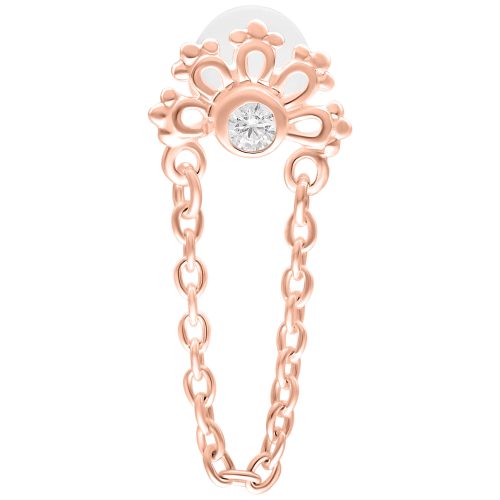 Roségoldenes Labret mit Kristall und Kettenelement auf weißem Hintergrund
