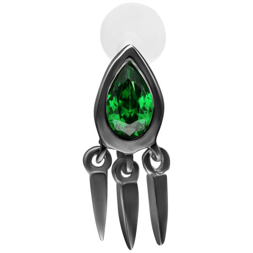 Schwarzes Labret mit grünem Smaragd, 5,0 mm, auf weißem Hintergrund