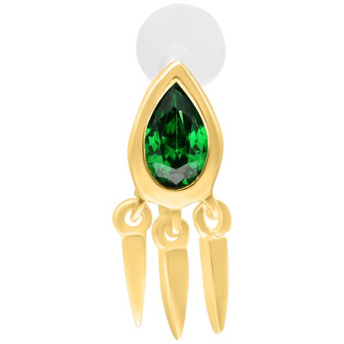 Goldenes Labret mit grünem Smaragd und Push Fit, 5 mm Länge