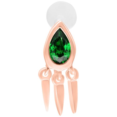 Grüner Smaragd Push Fit Labret, Roségold, 5 mm auf weißem Hintergrund