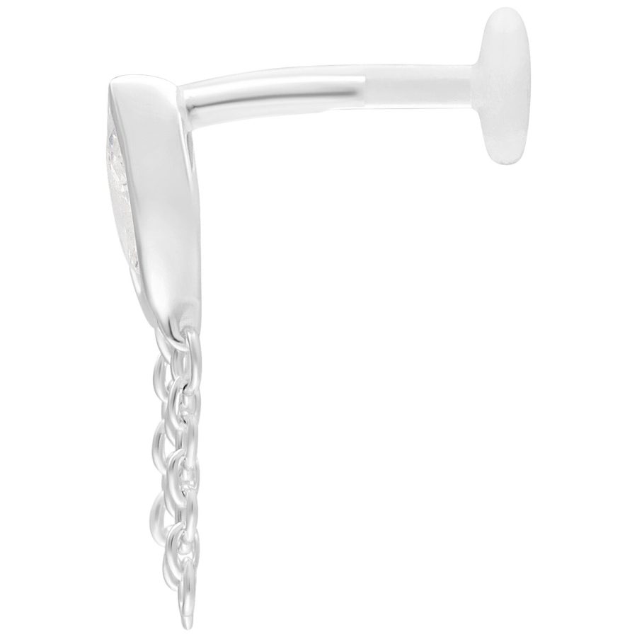 Silbernes Labret mit Push Fit und 5 mm Platte auf weißem Hintergrund