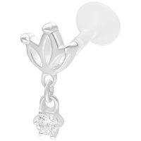 Silbernes Labret mit Lotus-Design und funkelndem Kristall auf weißem Hintergrund