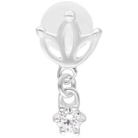 Silbernes Labret mit Lotus-Design und funkelndem Stein auf weißem Hintergrund