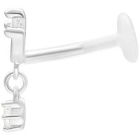 Silbernes Labret mit Push Fit, 5 mm lang, auf weißem Hintergrund