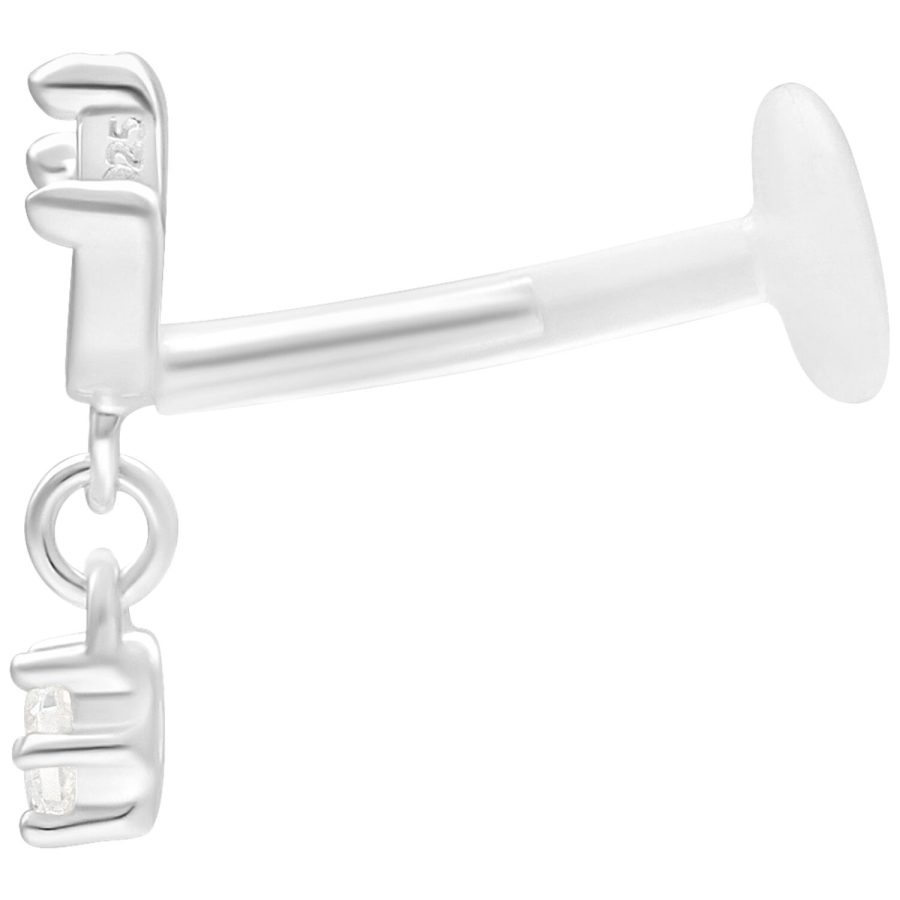 Silbernes Labret mit Push Fit, 5 mm lang, auf weißem Hintergrund