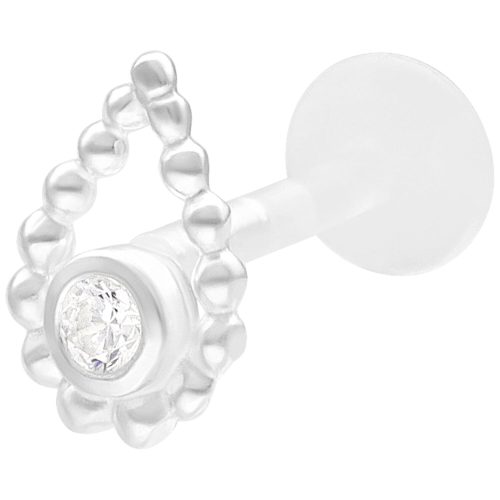 Silbernes Labret mit Perlenring und Stein auf weißem Hintergrund