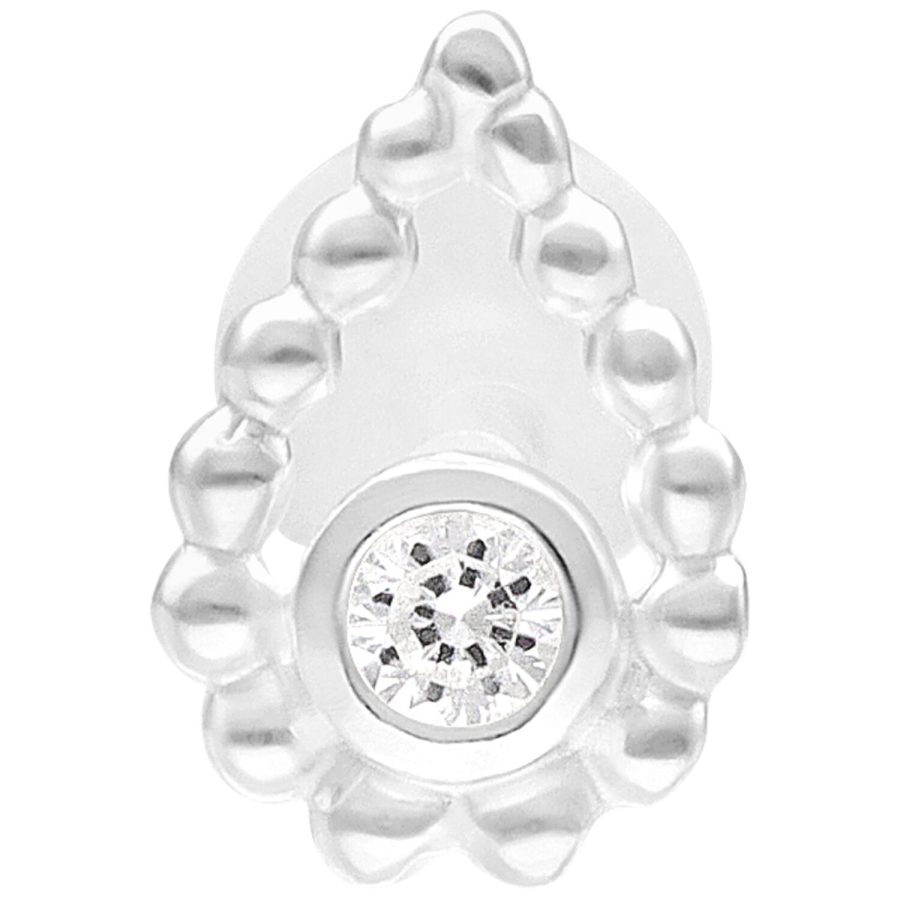 Silbernes Bead Drop Push Fit Labret mit 5 mm Länge auf weißem Hintergrund