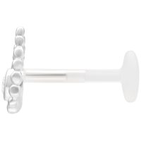 Silberfarbener Push Fit Labret mit 5,0 mm Durchmesser auf weißem Hintergrund