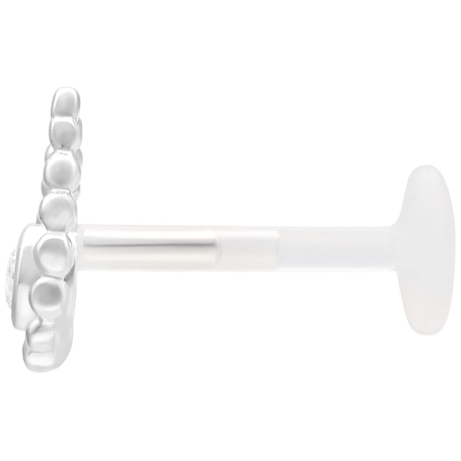 Silberfarbener Push Fit Labret mit 5,0 mm Durchmesser auf weißem Hintergrund